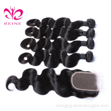 REINE Overnight shipping straight peruvian hair virgin hair bundles with lace closure Malaysian Straight Hair